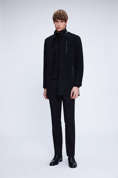 Hatemoğlu Black Regular Fit Judge Collar Woolen Cashmere Coat