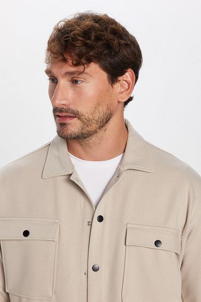 Tudors Men's Relax Fit Relax Cut Double Pocket Knitted Stone Flap Lapel Shirt