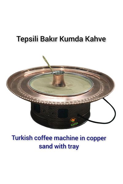 SAFİR ÇAY KAZANLARI Large Size Coffee Machine in Sand with Coffee Tray in Gold Sand Sapphire Sand Coffee