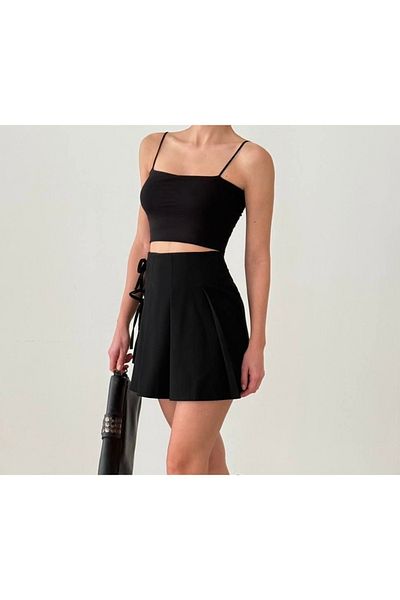 MODA Fusta neagră pentru damă, cu șireturi, potrivire confortabilă