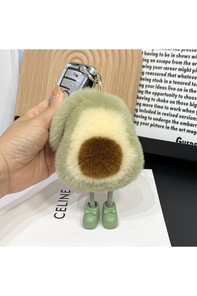 Choice سلسلة مفاتيح سيارة من guajianjiao جديدة لطيفة مصنوعة من فرو أرنب ريكس مقلد على شكل أفوكادو، هدية لطيفة للفتيات