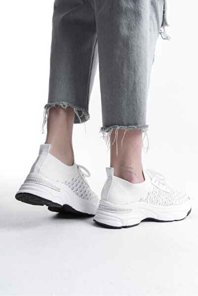 Preshley Women's Rocco White Knitwear Stone Sports Shoes & Sneakers
