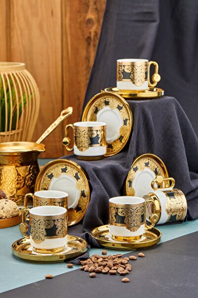 Cooker Luxurious Set of 6 Gold Gilded Porcelain Coffee Cups – Stylish & Special Presentation & Gift
