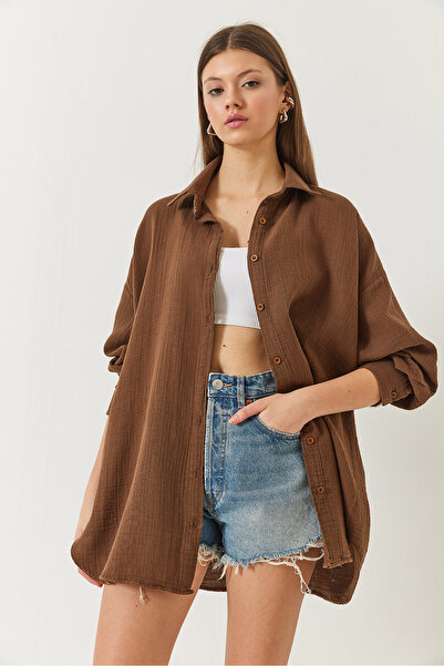 Bianco Lucci Γυναικείο πουκάμισο μουσελίνας Oversize 2025 60271021