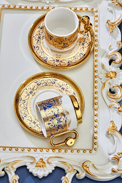 Cooker Set of 2 Gold Gilded Porcelain Coffee Cups - Luxurious and Stylish Coffee Enjoy!