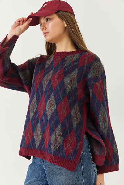 Bianco Lucci Women's Raised Lozenge Split Knitwear Sweater 20246344