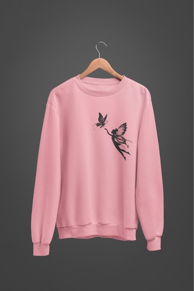 Butik سويت شيرت نسائي/بناتي بأكمام طويلة وياقة دائرية مطبوعة بطباعة نقل الجنية