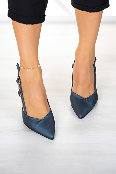 Erkan Saçmacı Sacha Navy Blue Satin Open Back Evening Dress Stiletto 9 Cm