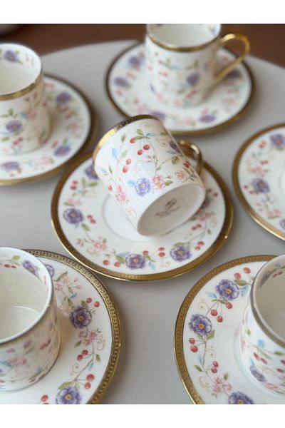ROY KING Royking Felicity 6-Piece Coffee Cup Set Cyd002 Purple Flower
