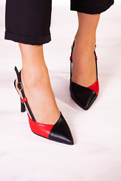 Erkan Saçmacı Sacha Black Red Open Back Stiletto