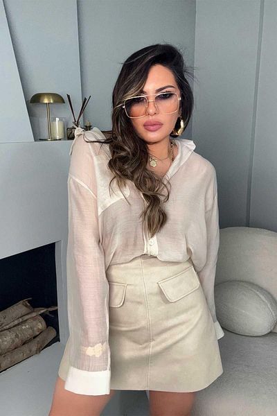 Sohotique By P Fusta mini culoare piatră - Efect de piele mată învechită