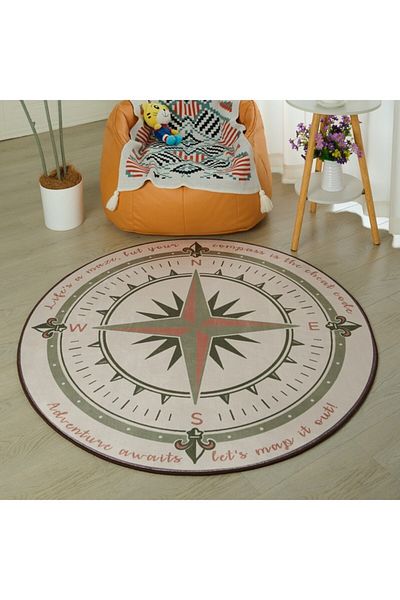 Home Box Joy Adventurer Ben Compass Printed Flannel Rug 120 cm