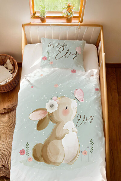 Homamia İsme Özel %100 Pamuk 100x200 Montessori Nevresim Takımı Tavşan