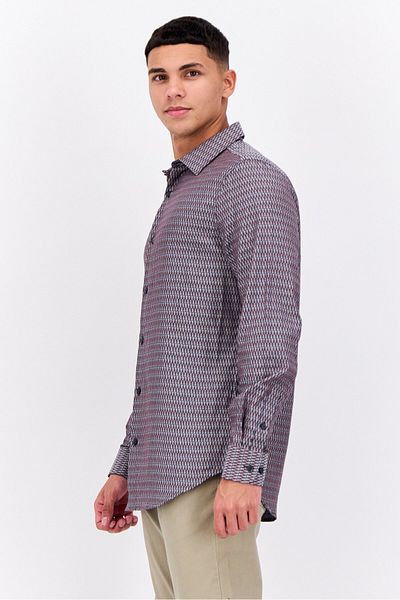 Perry Ellis Men Slim Fit Allover Print Long Sleeves Casual Shirt, Multicolor