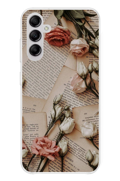 TechTree جراب سيليكون شفاف بتصميم ورود الصحف الرجعية المتوافق مع هاتف Galaxy A14
