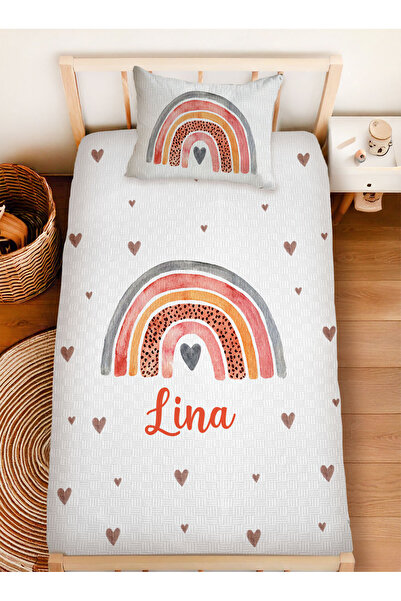 Homamia İsme Özel %100 Pamuk 160x230 Tek Kişilik Pike Takımı Gökkuşağı