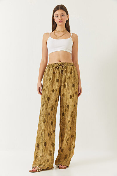 Bianco Lucci Women's Elastic Waist Lace-Up Pocket Detailed Palazzo Trousers 80167 60271064