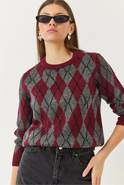 Bianco Lucci Women's Crew Neck Diamond Patterned Sweater 241192 60261036