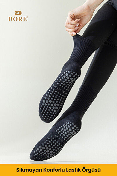 Dore Orijinal Premium Model 3 Çift Ter Emici Havlu Tabanlı Extra Güçlendirilmiş Kaymaz Pilates Yoga Çorap