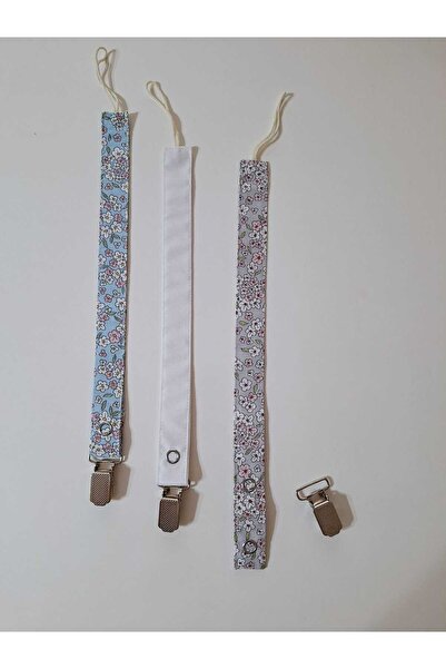 BERLİNA DOLLS Emzik Askı seti 3'lü-Emzik Zinciri 3lü set-Mavi-Gri çiçekli-Bey...