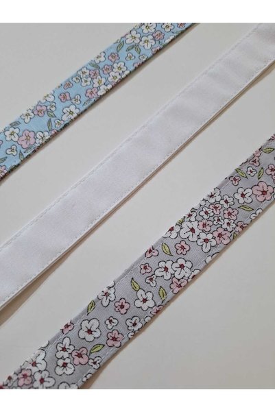 BERLİNA DOLLS Pacifier Strap Set 3-Pacifier Chain Set of 3-Blue-Grey Floral-White Shades