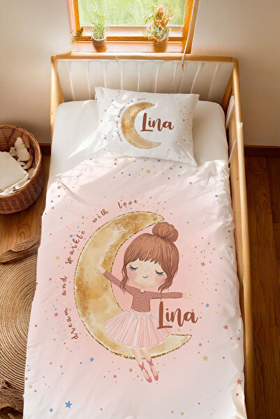 Homamia İsme Özel 100x200 Montessori Nevresim Takımı Aydaki Kız