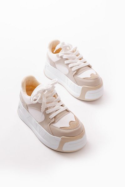 SEEM & BE Pantofi sport pentru femei Tiger cu talpă înaltă bej-alb - pantofi sport