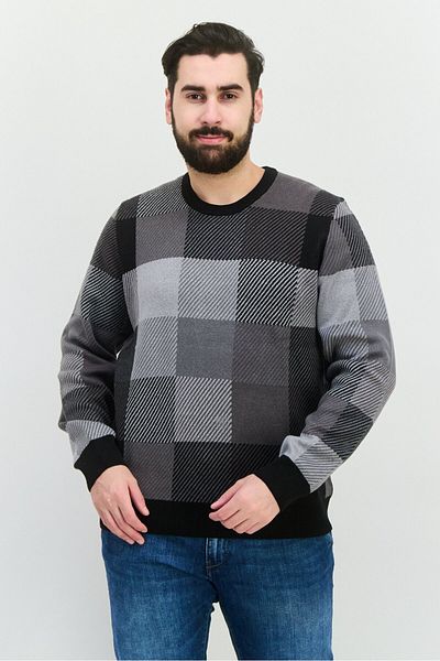 Perry Ellis Men Crew Neck Checkered Sweater, Black