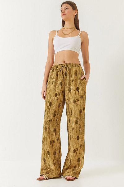 Bianco Lucci Women's Elastic Waist Lace-Up Pocket Detailed Palazzo Trousers 80167 60271064