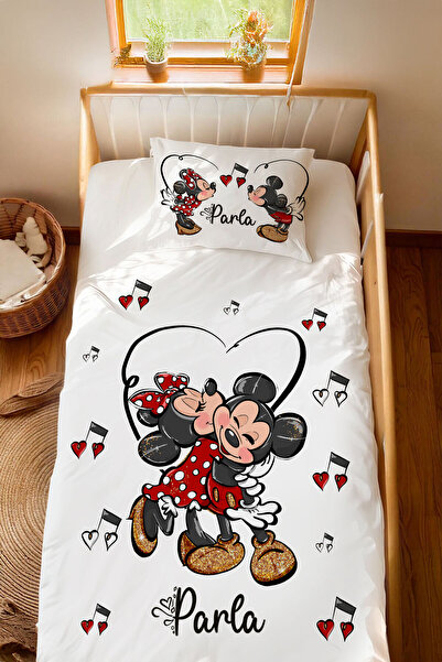 Homamia İsme Özel %100 Pamuk 100x200 Montessori Nevresim Takımı Mickey and Mi...