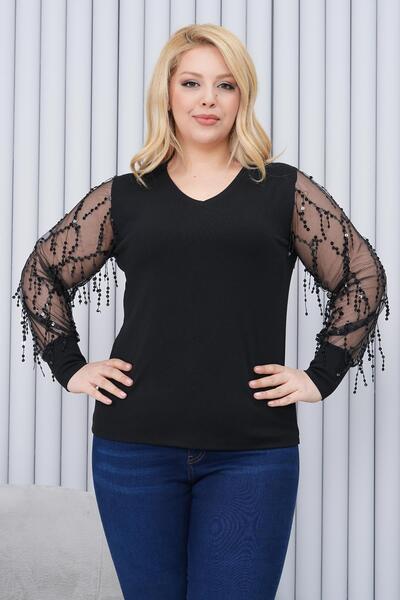 Siyezen Plus Size Sleeves Stylish Blouse with Sequin Detail