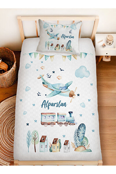 Homamia İsme Özel %100 Pamuk 160x230 Tek Kişilik Pike Takımı Uçaklar