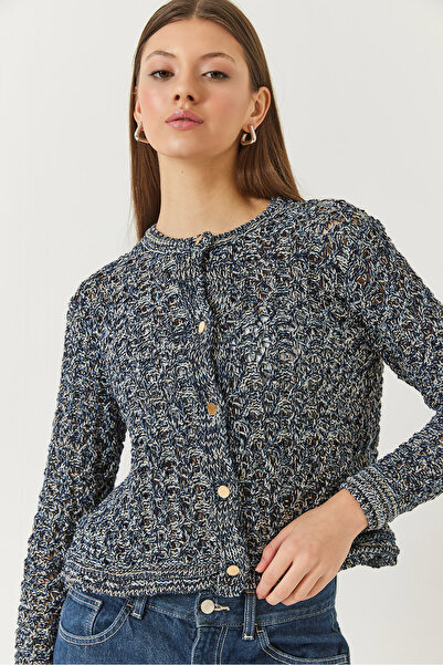 Bianco Lucci Women's Openwork Silvery Sweater Cardigan 20246243