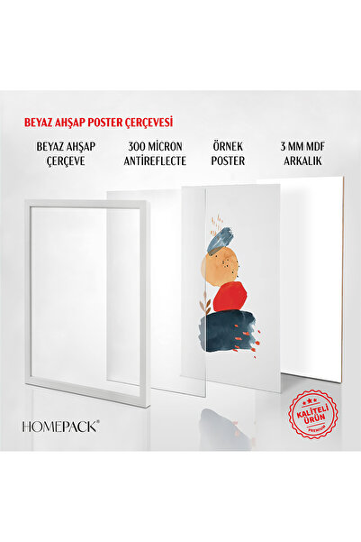 HOMEPACK 3 Parça Beyaz Ahşap Çerçeveli Poster Çerçevesi, Önü Korumalı Boş Çerçeve Üçlü-poster-çerçeve-beyaz