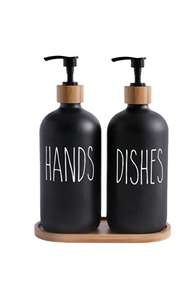 Choice مجموعة موزع صابون غسيل الأطباق من النوع A بسعة 500 مل مع صينية من الخيزران وزجاجة بلاستيكية قابلة لإعادة التعبئة وزجاجة شامبو للاستحمام