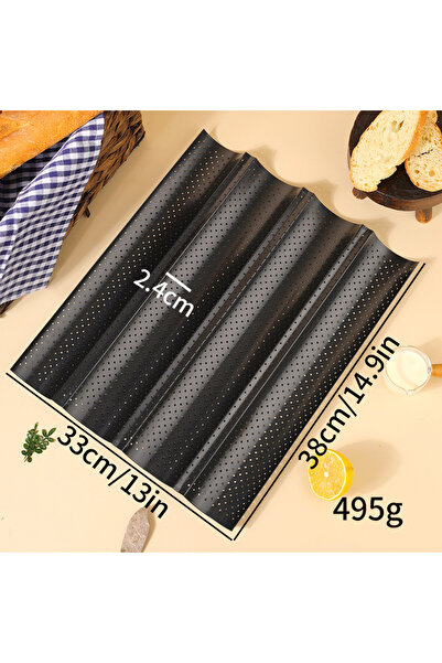 Choice صينية خبز سوداء 4 2/3/4 قطع من أدوات الخبز غير اللاصقة صينية مطبخ ذات فتحة غير لاصقة على شكل موجة فرنسية