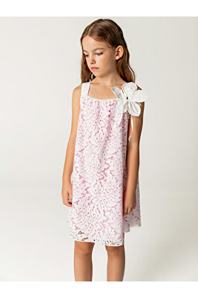 SheShe Φόρεμα κοριτσιού με λεπτομέρεια από δαντέλα και λουλούδια
