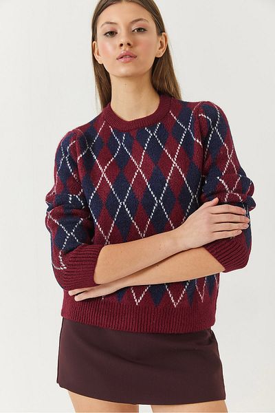 Bianco Lucci Pulover de damă cu decolteu rotund cu model Argyle 241192 60261036
