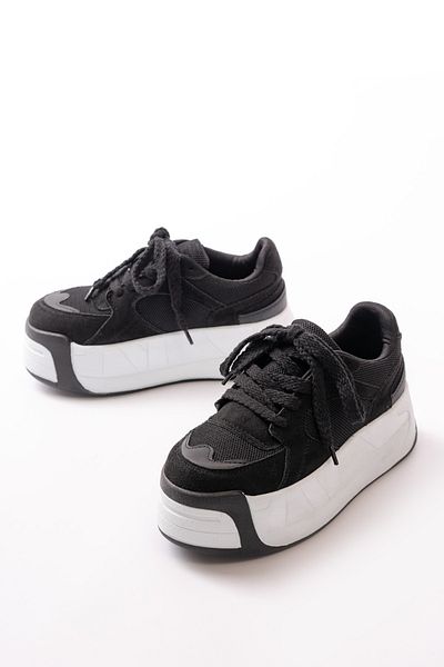 SEEM & BE Pantofi sport negri cu talpă înaltă pentru femei Tiger - pantofi sport