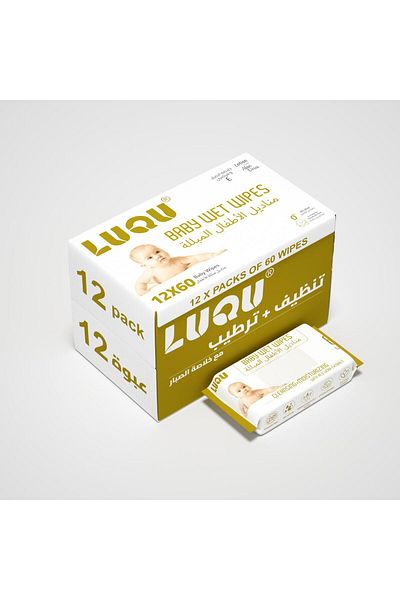LUQU BABY Wipes With Aloe Vera Extracts & Vitamin E For Senstive Skin , 12x60, 720 Wet Wipes