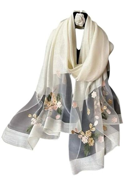 Batu Tasarım وشاح شيفون شفاف مطرز بالخرز حريري وناعم