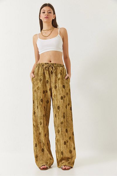Bianco Lucci Women's Elastic Waist Lace-Up Pocket Detailed Palazzo Trousers 80167 60271064