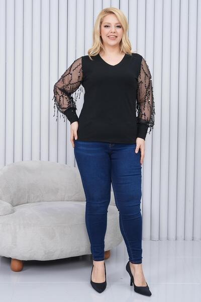 Siyezen Plus Size Sleeves Stylish Blouse with Sequin Detail