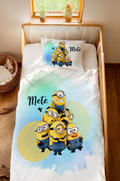 Homamia İsme Özel %100 Pamuk 100x200 Montessori Nevresim Takımı Minnions