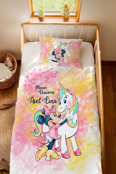 Homamia İsme Özel %100 Pamuk 100x200 Montessori Nevresim Takımı Minnie Mouse