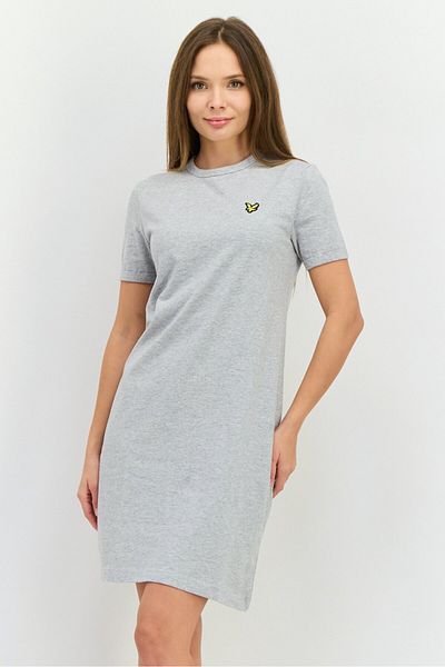 Lyle & Scott Women Crew Neck Short Sleeve Embroidered T-shirt Dress, Light Grey Heather