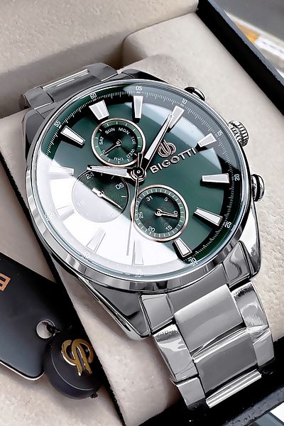 Bigotti 5 Atm Waterproof Men Wristwatch - Silver Color, Steel Band + Gift Bracelet Bme2019C4