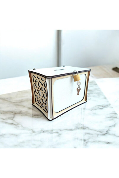 Demo Tasarım Kumbara - Parabox Ahşap Tip Box (BEYAZ-AKÇAağaç)