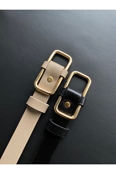 LİA KEMER 2'li Kare Kadın Gold Tokalı Kemer Bel Kemeri Ceket Kemeri Elbise Ke...
