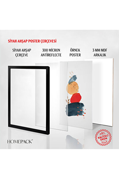 HOMEPACK 3 Parça Siyah Ahşap Çerçeveli Poster Çerçevesi, Önü Korumalı Boş Çerçeve Üçlü-poster-çerçeve-siyah